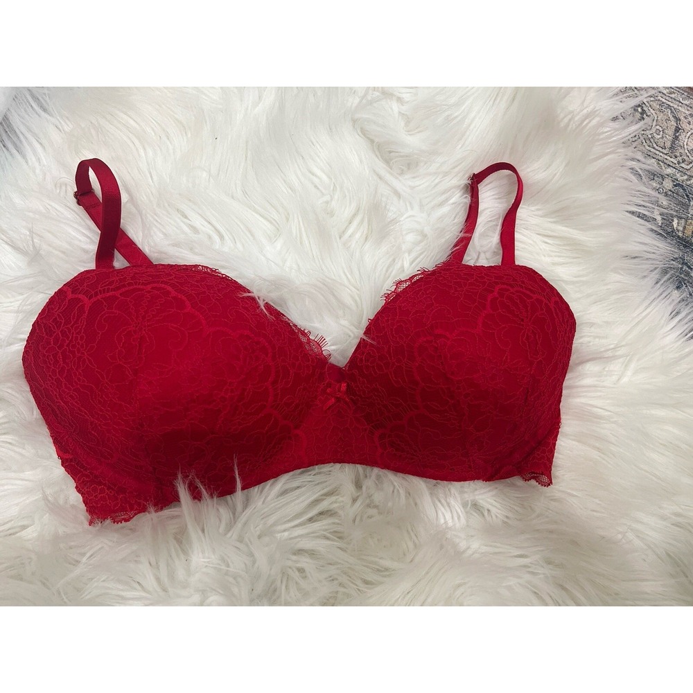 Victoria's Secret Dream Angels Wireless Lace Padded Bra 36D Red Balconette